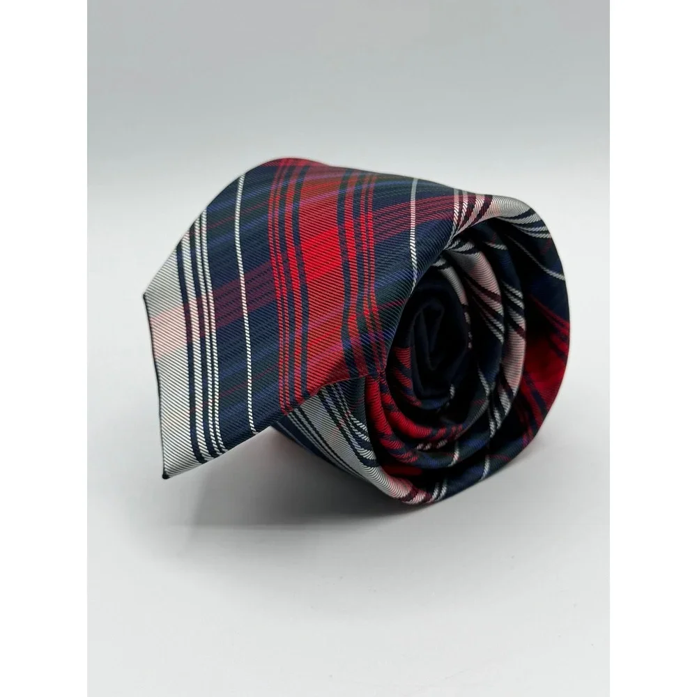 Chaps Mens Silk Necktie Red Navy Blue Green Plaid Classic Formal Dress Tie